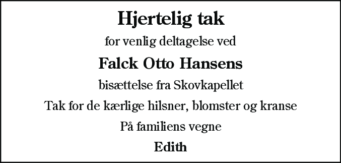 Dødsannonce for Falck Otto Hansen