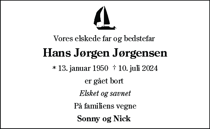 Dødsannonce for Hans Jørgen Jørgensen