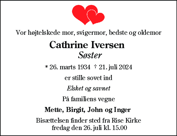 Dødsannonce for Cathrine Iversen
