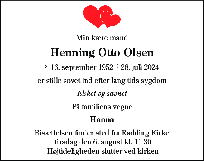 Dødsannonce for Henning Otto Olsen