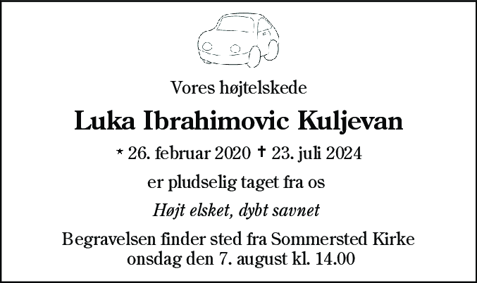 Dødsannonce for Luka Ibrahimovic Kuljevan