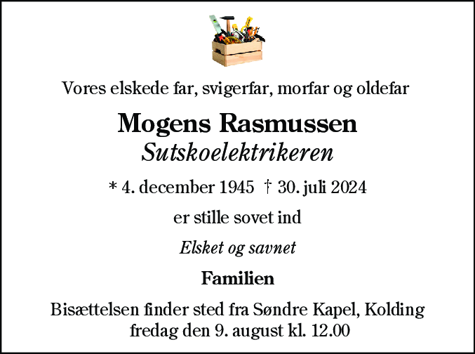 Dødsannonce for Mogens Rasmussen