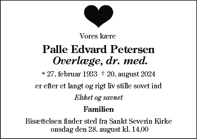 Dødsannonce for Palle Edvard Petersen