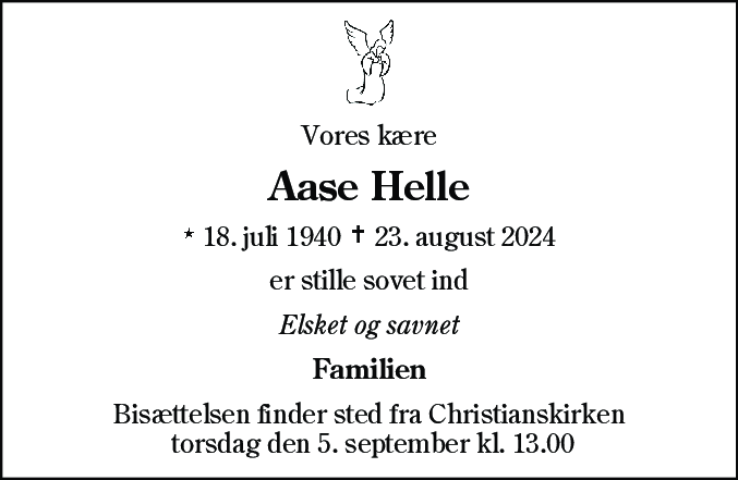 Dødsannonce for Aase Helle