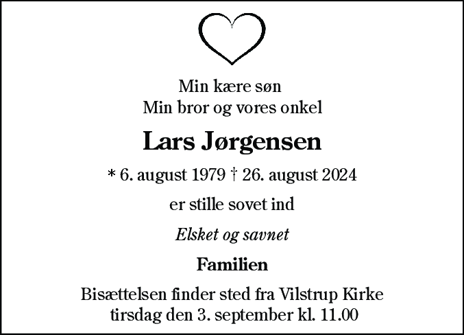 Dødsannonce for Lars Jørgensen