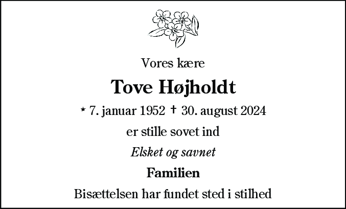 Dødsannonce for Tove Højholdt