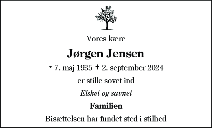 Dødsannonce for Jørgen Jensen