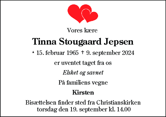 Dødsannonce for Tinna Stougaard Jepsen