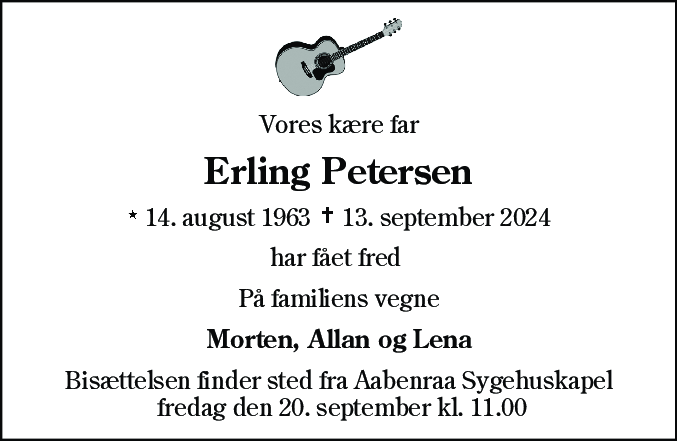 Dødsannonce for Erling Petersen