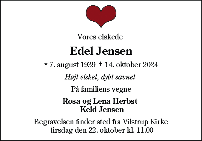 Dødsannonce for Edel Jensen