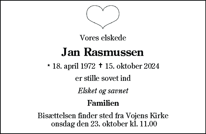 Dødsannonce for Jan  Rasmussen