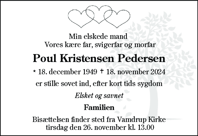 Dødsannonce for Poul Kristensen Pedersen