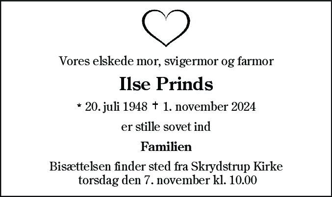 Dødsannonce for Ilse Prinds