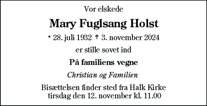 Dødsannonce for Mary Holst