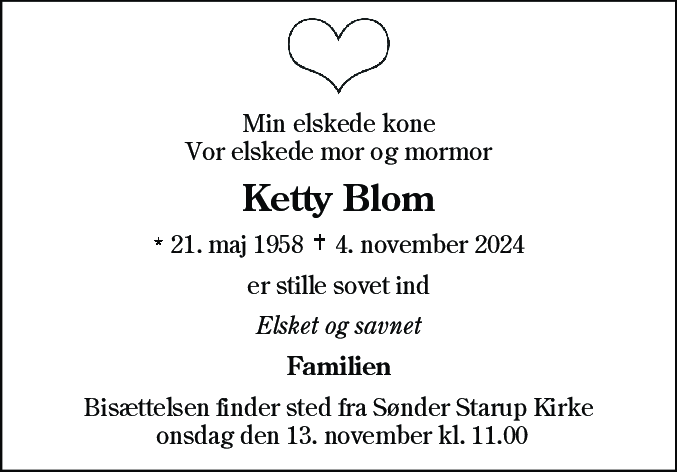 Dødsannonce for Ketty Blom