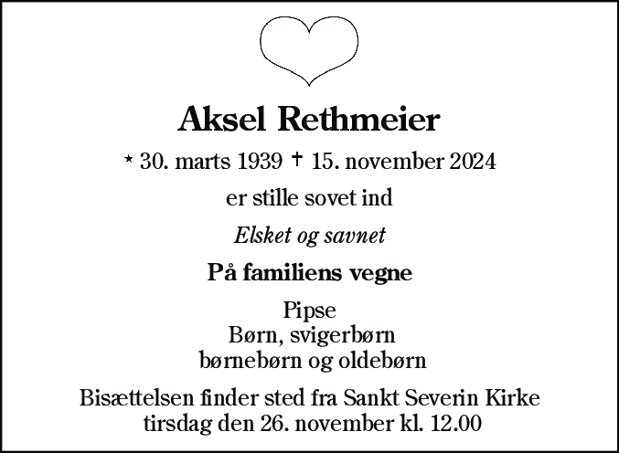 Dødsannonce for Aksel Rethmeier