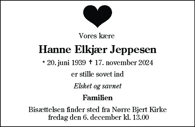 Dødsannonce for Hanne Jeppesen