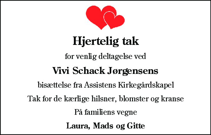 Dødsannonce for Vivi Schack Jørgensen
