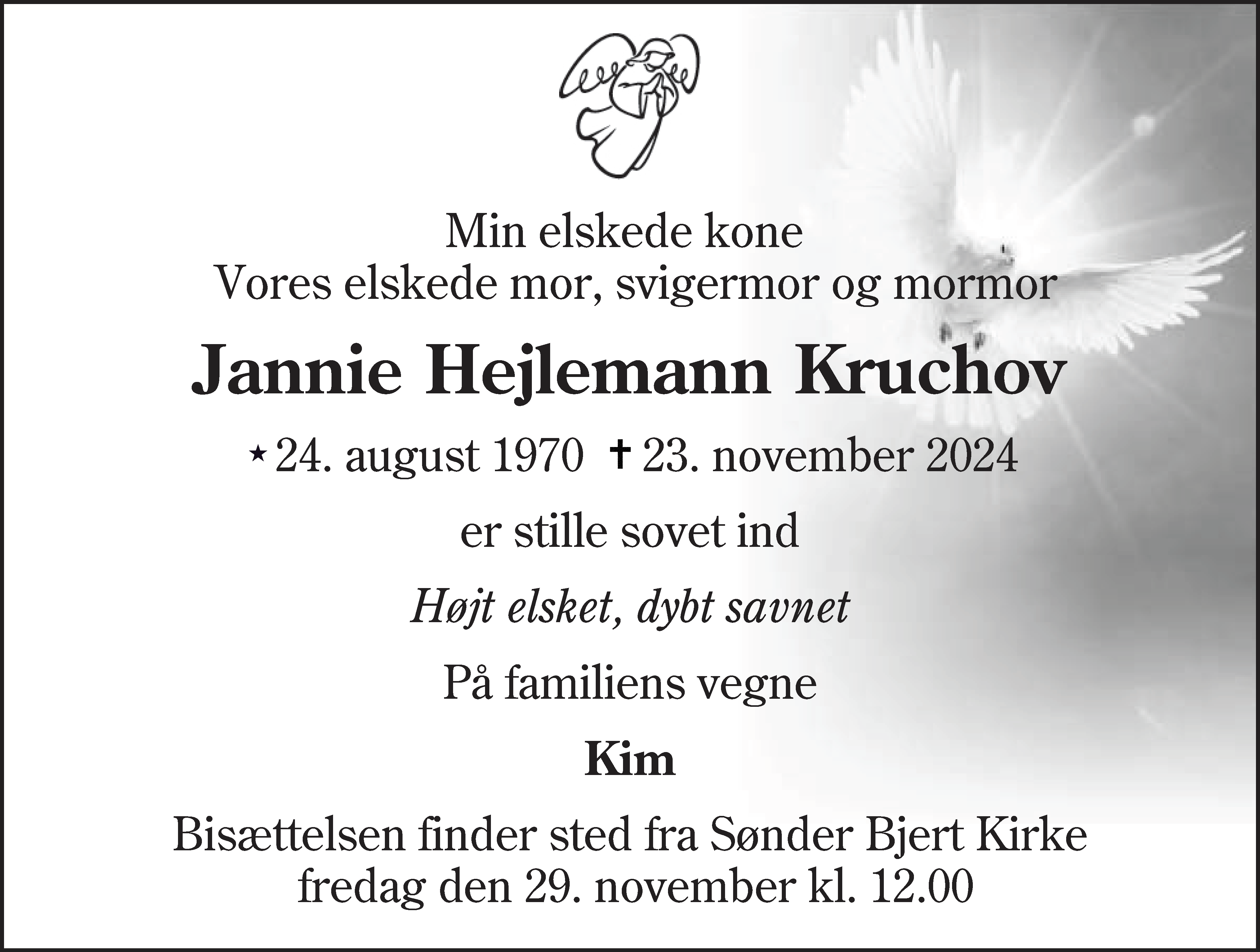 Dødsannonce for Jannie Hejlemann Kruchov