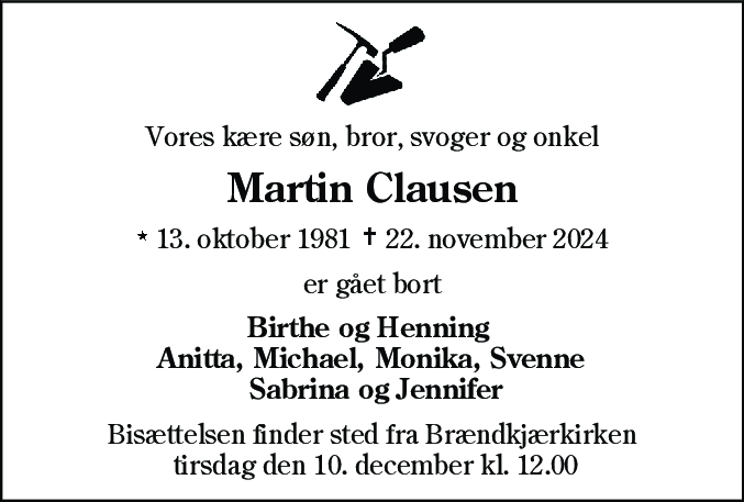 Dødsannonce for Martin Clausen