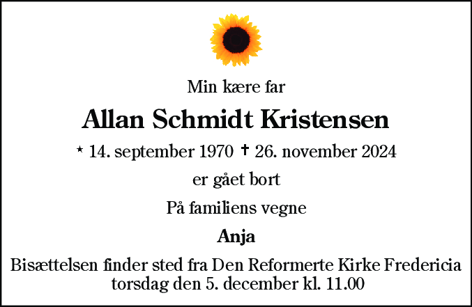 Dødsannonce for Allan Schmidt Kristensen