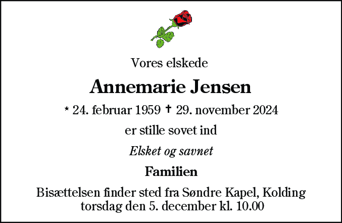 Dødsannonce for Annemarie Jensen