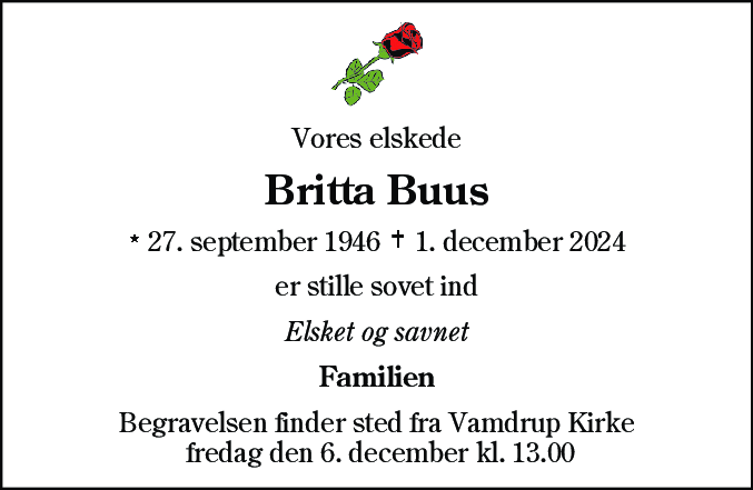 Dødsannonce for Britta Buus