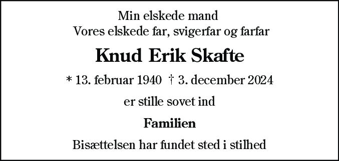 Dødsannonce for Knud Erik Skafte