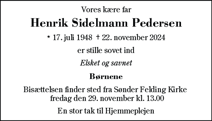 Dødsannonce for Henrik Sidelmann Pedersen
