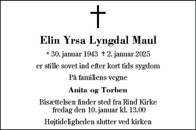 Dødsannonce for Elin Yrsa Lyngdal Maul