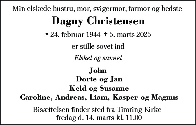 Dødsannonce for Dagny Christensen