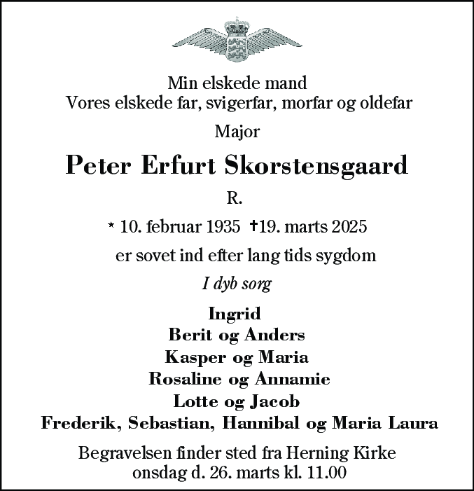 Dødsannonce for Peter Erfurt Skorstensgaard