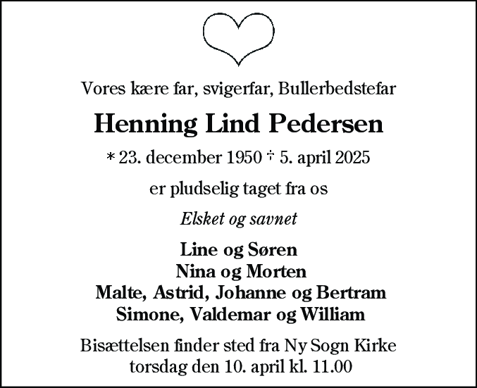 Dødsannonce for Henning Lind Pedersen