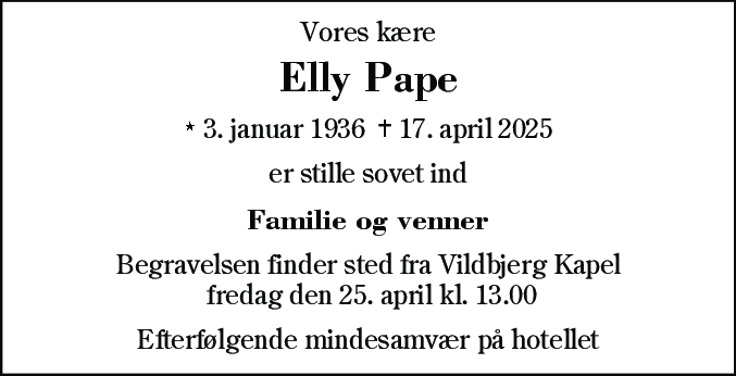 Dødsannonce for Elly Pape