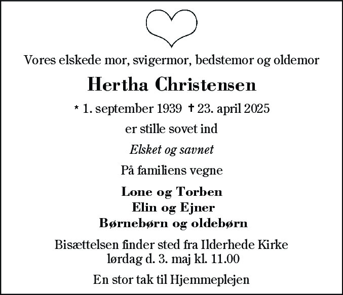 Dødsannonce for Hertha Christensen