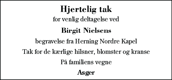 Dødsannonce for Birgit Nielsen