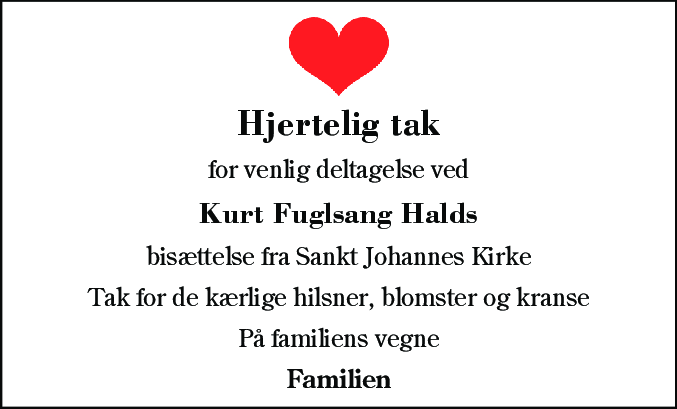 Dødsannonce for Kurt Fuglsang Hald