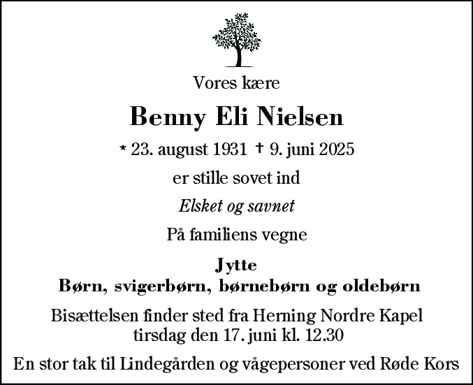Dødsannonce for Benny Eli Nielsen