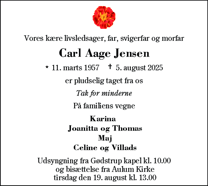 Dødsannonce for Carl Aage Jensen