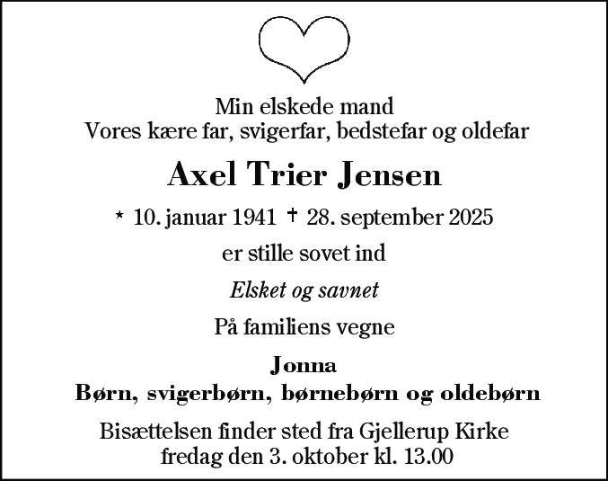 Dødsannonce for Axel Trier Jensen