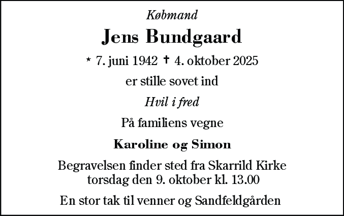 Dødsannonce for Jens Bundgaard