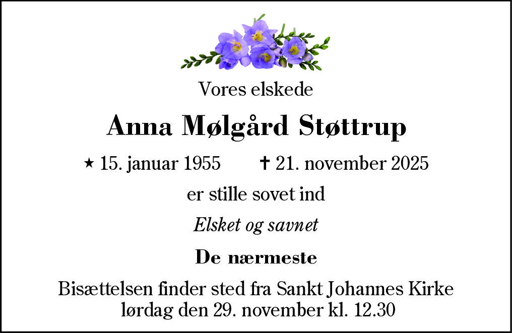 Dødsannonce for Anna Mølgård Støttrup