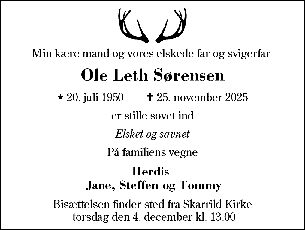 Dødsannonce for Ole Leth Sørensen