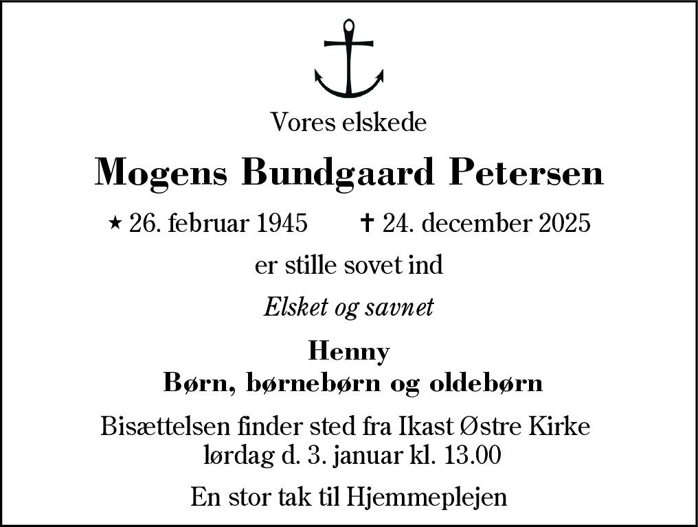 Dødsannonce for Mogens Bundgaard Petersen