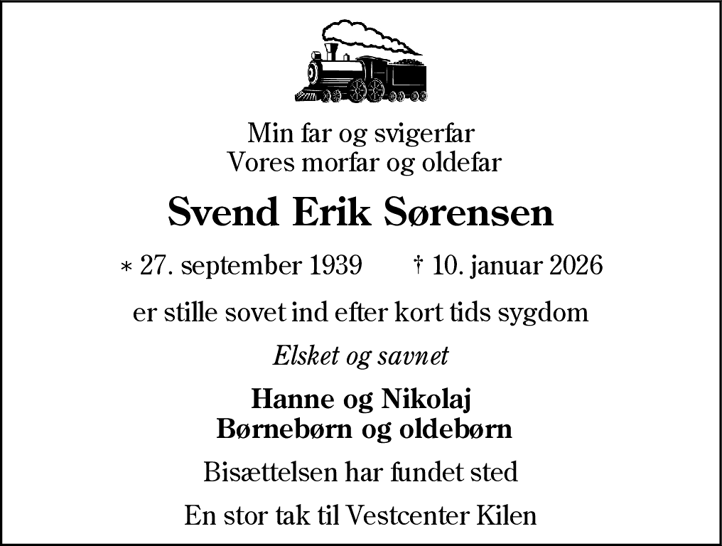 Dødsannonce for Svend Erik Sørensen
