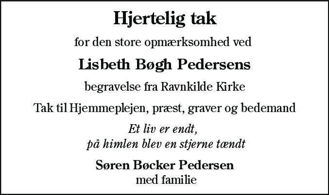 Dødsannonce for Anna Elisabeth Bøgh Pedersen