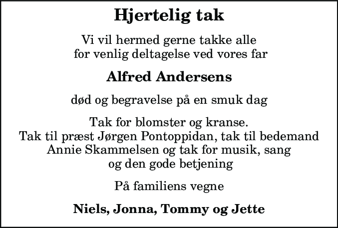 Dødsannonce for Alfred Andersen