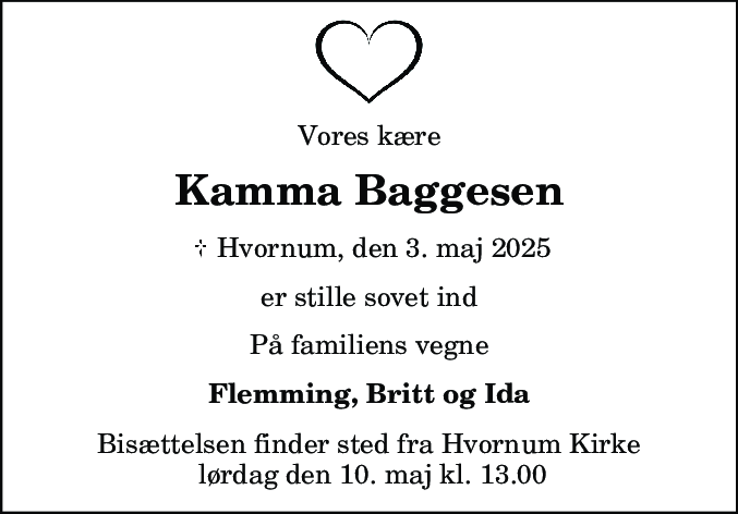 Dødsannonce for Kamma Baggesen