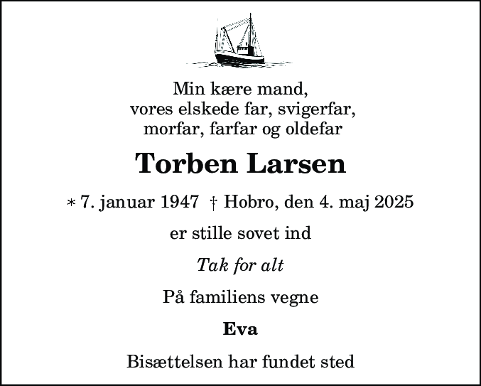 Dødsannonce for Torben Larsen