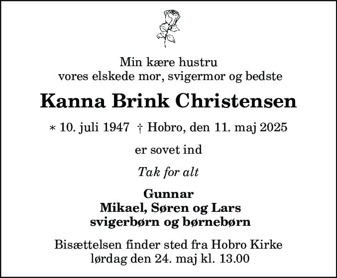 Dødsannonce for Kanna Brink Christensen